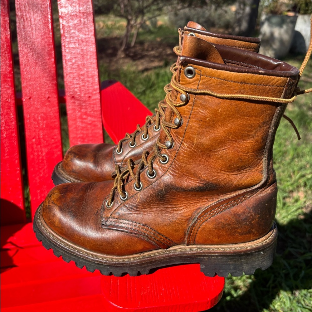 Red Wing Shoes tan-brown Leather Lace-Up Work Boots - Picture 2 of 7